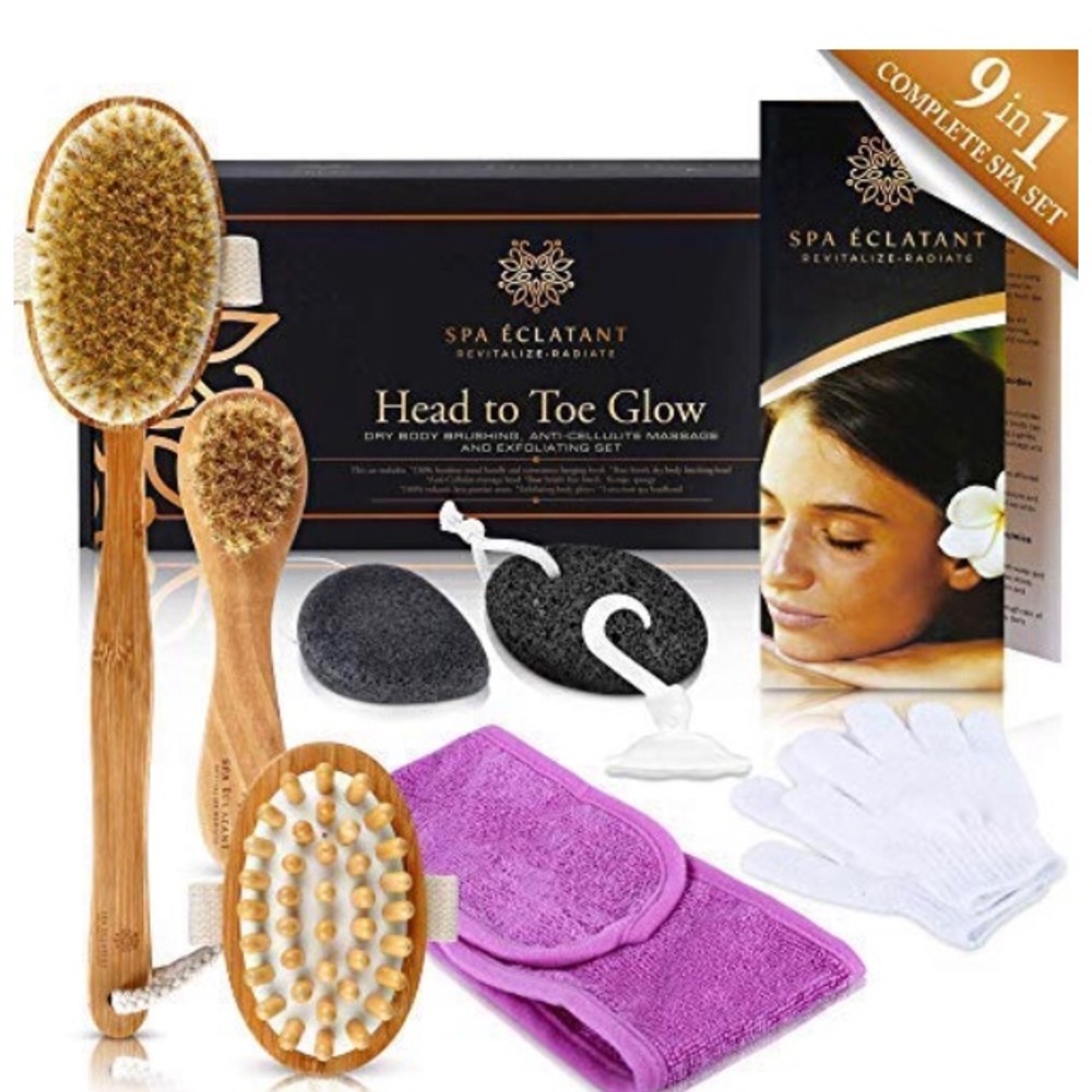 Dry Body Brush Skin Exfoliating 9Pc Spa Set